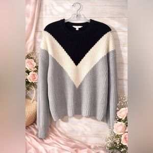 Cozy Chevron Colorblock Sweater - Black/White/Gray